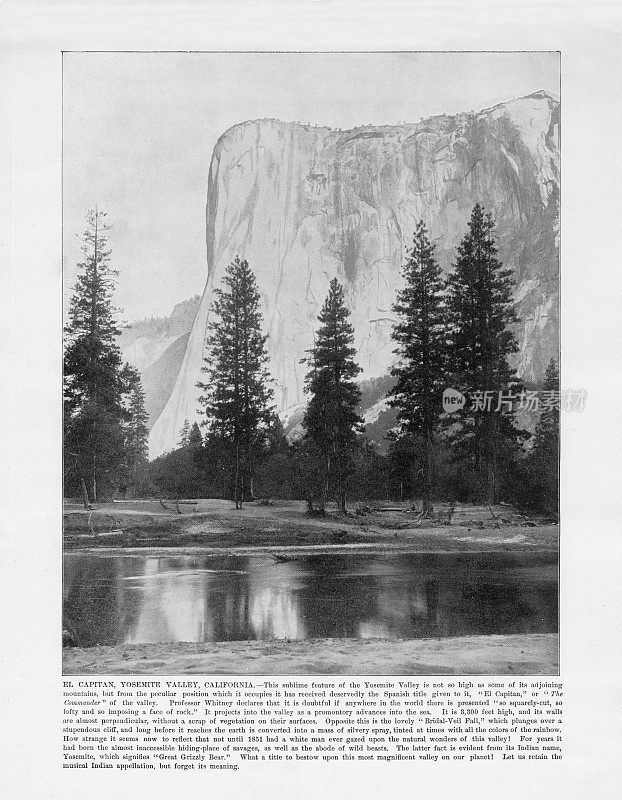 古美国摄影:El Capitan，约塞米蒂山谷，美国加利福尼亚州，1893年